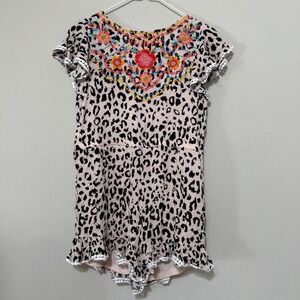 Savanna Jane Cheetah Embroidered Floral Romper Women's Large Bohemian Western